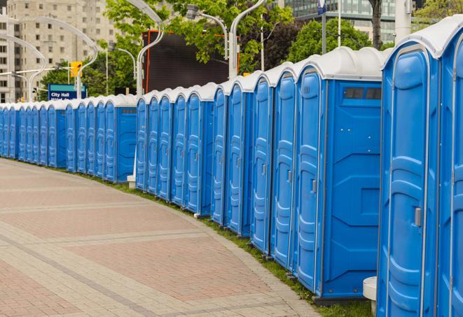 portable restrooms lined up at a marathon, ensuring runners can take a much-needed bathroom break in Awendaw SC